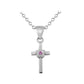 Girls Silver Diamond/Pink Sapphire Flower Cross Pendant Necklace (14-16 in)