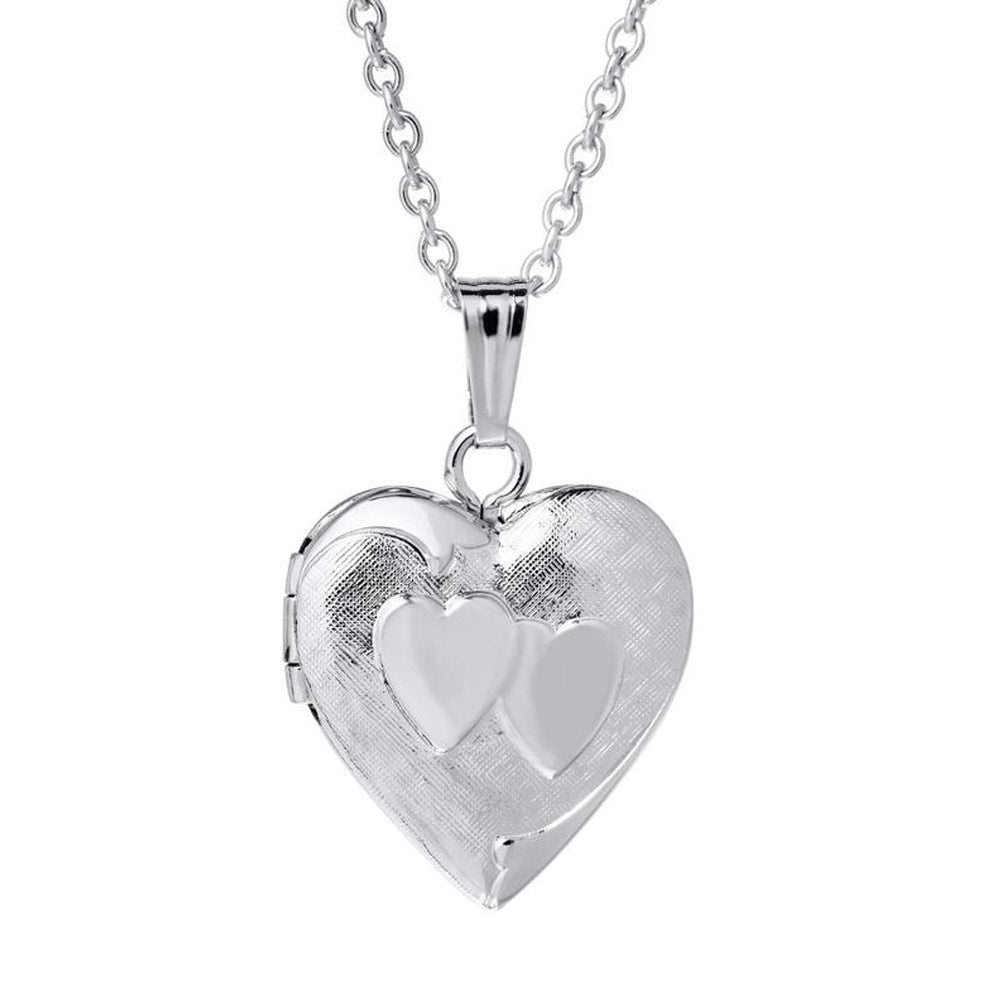Children Jewelry - 15 In Sterling Silver Double Heart Locket Necklace 1