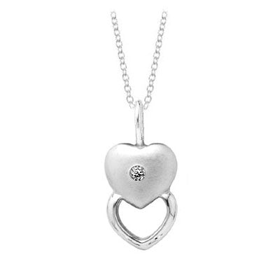 14-16 in Young Girl's Sterling Silver Diamond Stacked Hearts Necklace 1