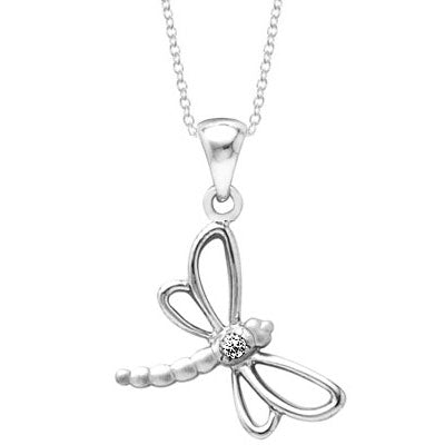 Young Girl's Sterling Silver Diamond Dragonfly Necklace (14 to 16 inches) 1