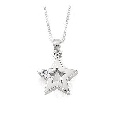 Young Girl's Sterling Silver Diamond Star Pendant With Chain (14 to 16 inches) 1