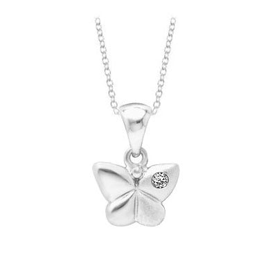 Young Girl's Silver Diamond Butterfly Pendant With Chain (14 to 16 inches) 1