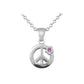 Silver Pink Sapphire Peace Sign Pendant Trace Chain Girl Necklace (14-16inches) 1