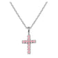 Children Jewelry - Sterling Silver Pink Or White CZ Cross Necklace For Girls (15 in)