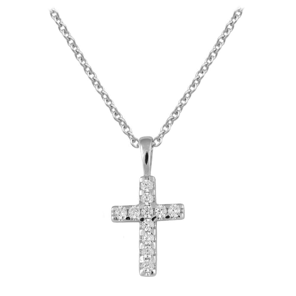 Children Jewelry - Sterling Silver Pink Or White CZ Cross Necklace For Girls (15 in) 1