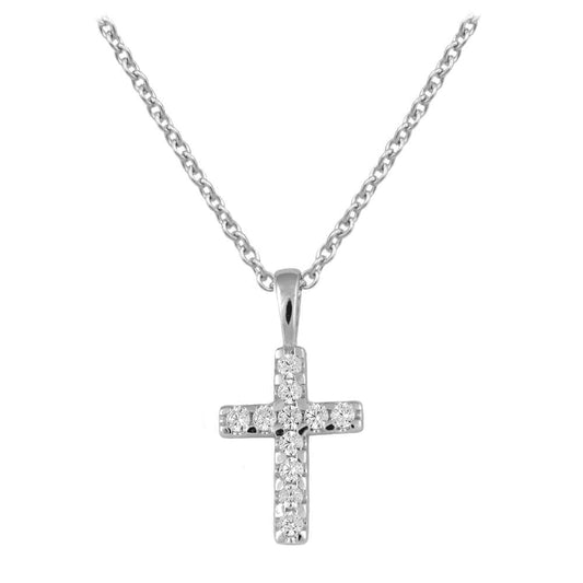 Children Jewelry - Sterling Silver Pink Or White CZ Cross Necklace For Girls (15 in) 1