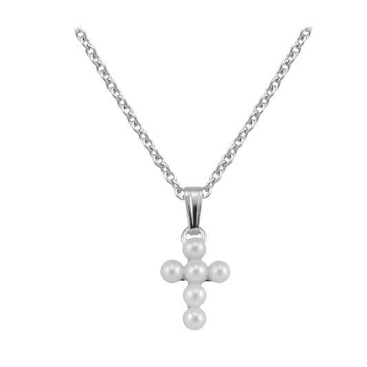 Kids Jewelry - Sterling Silver Cultured Pearl Cross Necklace For Girls (15 in) 1