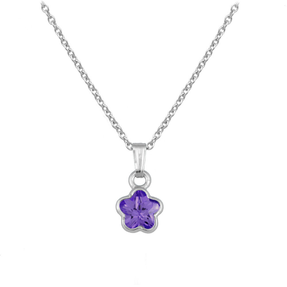 Sterling Silver CZ Birthstone Flower Necklace For Babies & Toddlers (13 in) 1