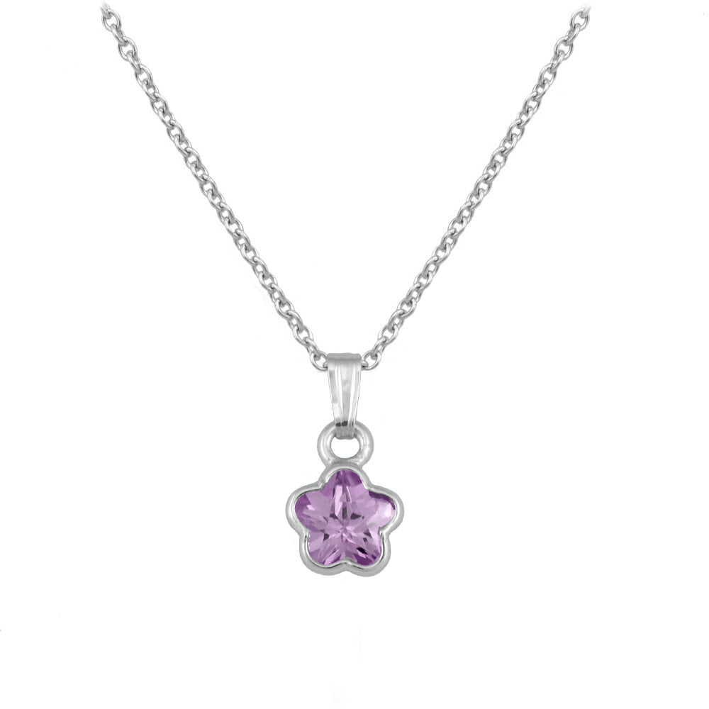 Sterling Silver CZ Birthstone Flower Necklace For Babies & Toddlers (13 in)