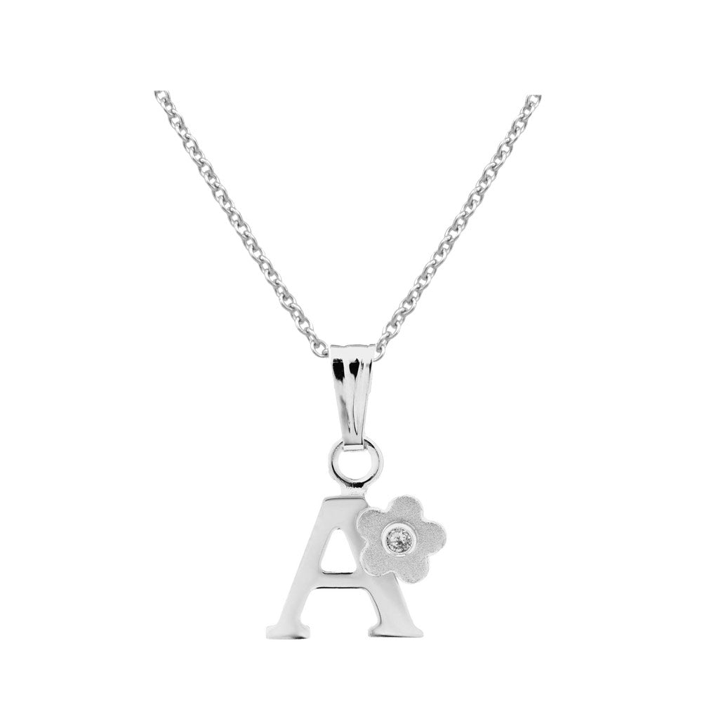 Girls Jewelry - 24 Letters Silver Diamond Flower Pendant Necklace (14-16 In) 1