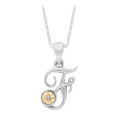 Silver & 14K Gold Diamond Script Initial F Children's Necklace (14-16 in) 1