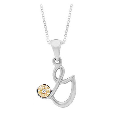 Silver & 14K Gold Diamond Script Initial G Children's Necklace (14-16 in) 1
