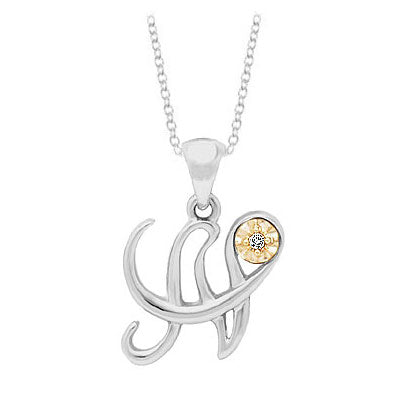 Silver & 14K Gold Diamond Script Initial N Children's Necklace (14-16 in) 1