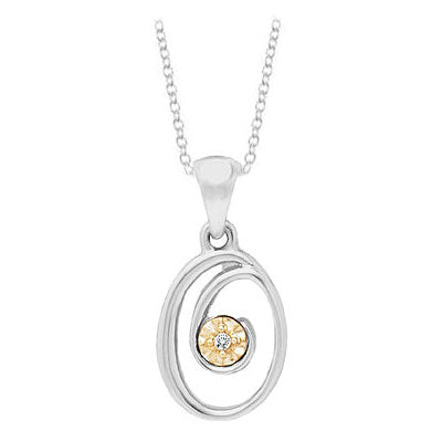 Silver & 14K Gold Diamond Script Initial O Children's Necklace (14-16 in) 1