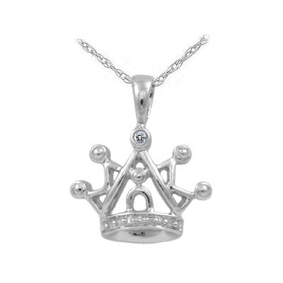 Girl's 14K White Gold Diamond Accented Crown Pendant Necklace (15 in) 1