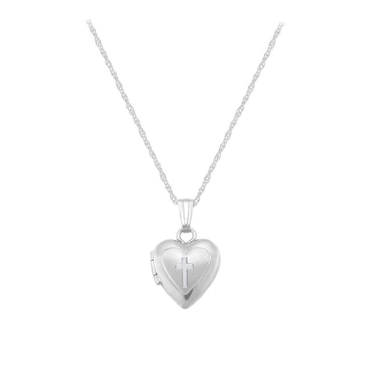 14K White Gold Heart Cross Rope Chain Locket For Babies And Toddlers (13 in) 1