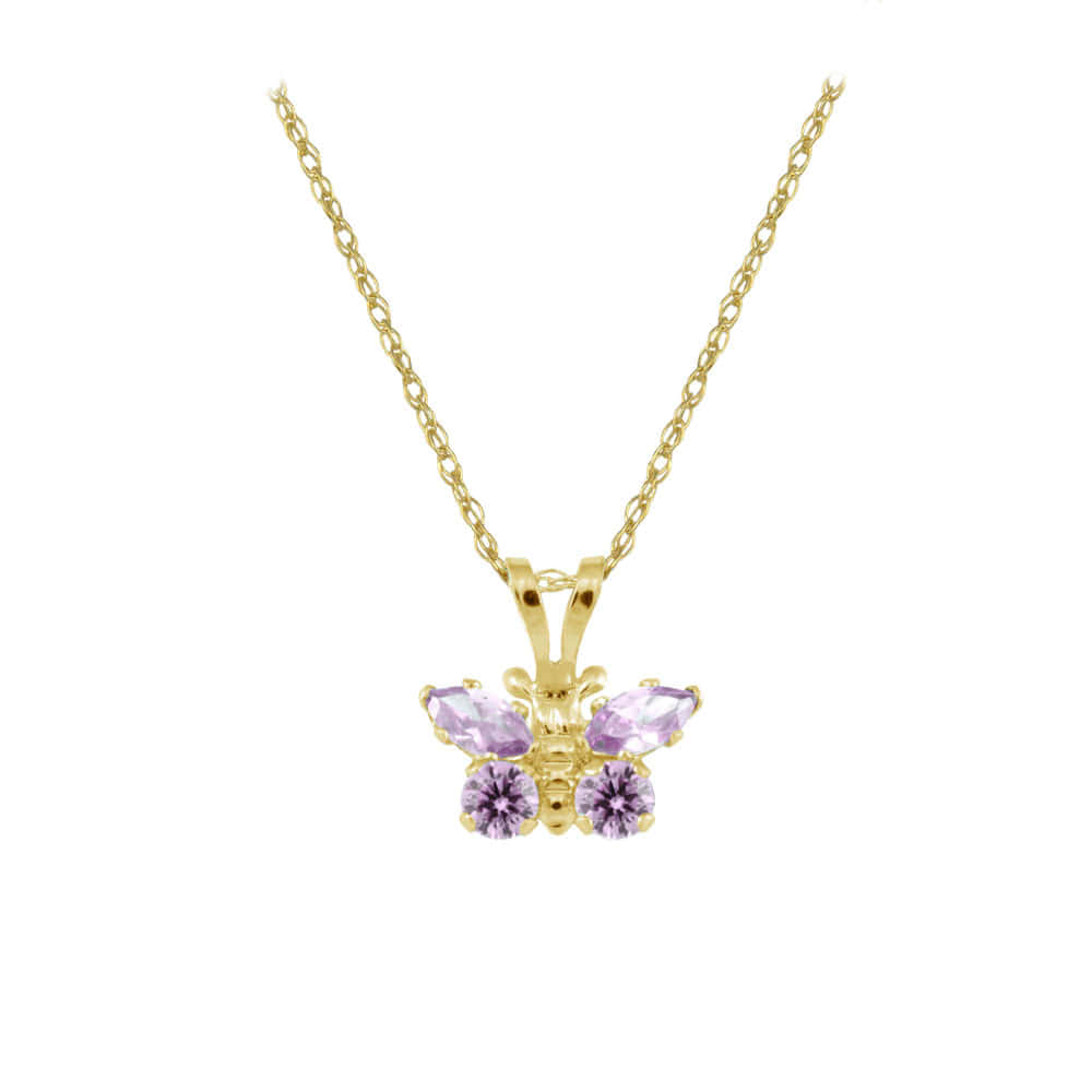 Girl's 14K Yellow Gold CZ Birthstone Butterfly Necklace (15 in) 1