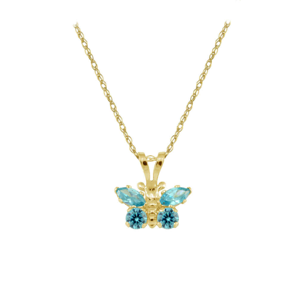 Girl's 14K Yellow Gold CZ Birthstone Butterfly Necklace (15 in)