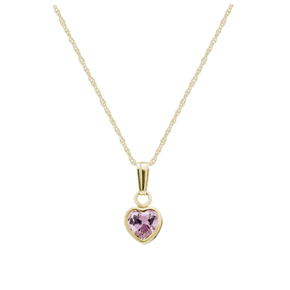 13 In Little Girl's 14K Yellow Gold Simulated Birthstone Heart Pendant Necklace
