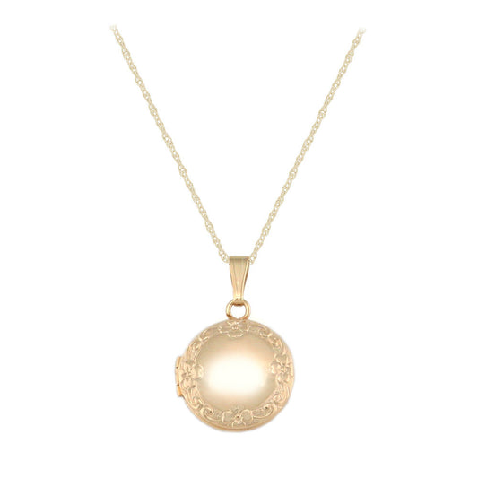 Children?ÇÖs 14k Yellow Gold Round Floral 15 Inches Rope Chain Locket 1