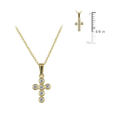Girls 14K Yellow Gold White Cubic Zirconia Cross Pendant Necklace (15 inches) 2