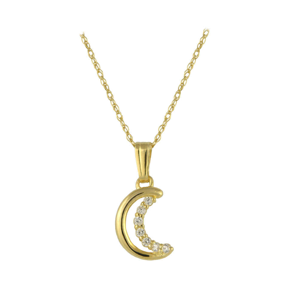 Children 14K Yellow Gold Moon Pendant Necklace For Girls (15 inches) 1