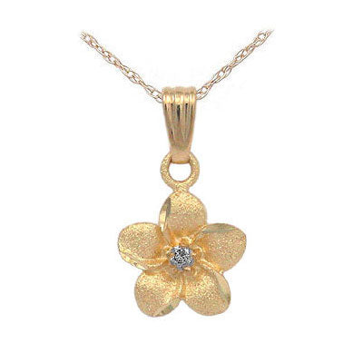 Girls 14K Yellow Gold Diamond Accented Plumeria Flower Pendant Necklace (15 In) 1