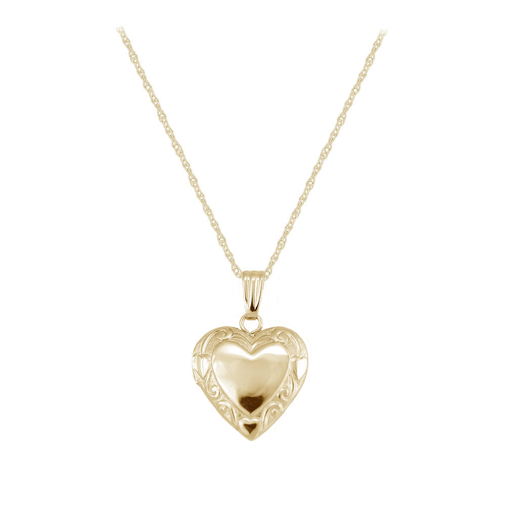 Children's 14K Yellow Or White Gold Floral Heart Locket with Rope Chain (15 in) 1