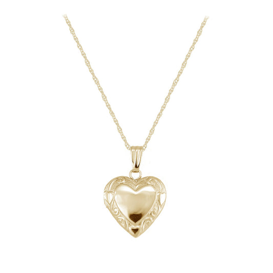 Children's 14K Yellow Or White Gold Floral Heart Locket with Rope Chain (15 in) 1