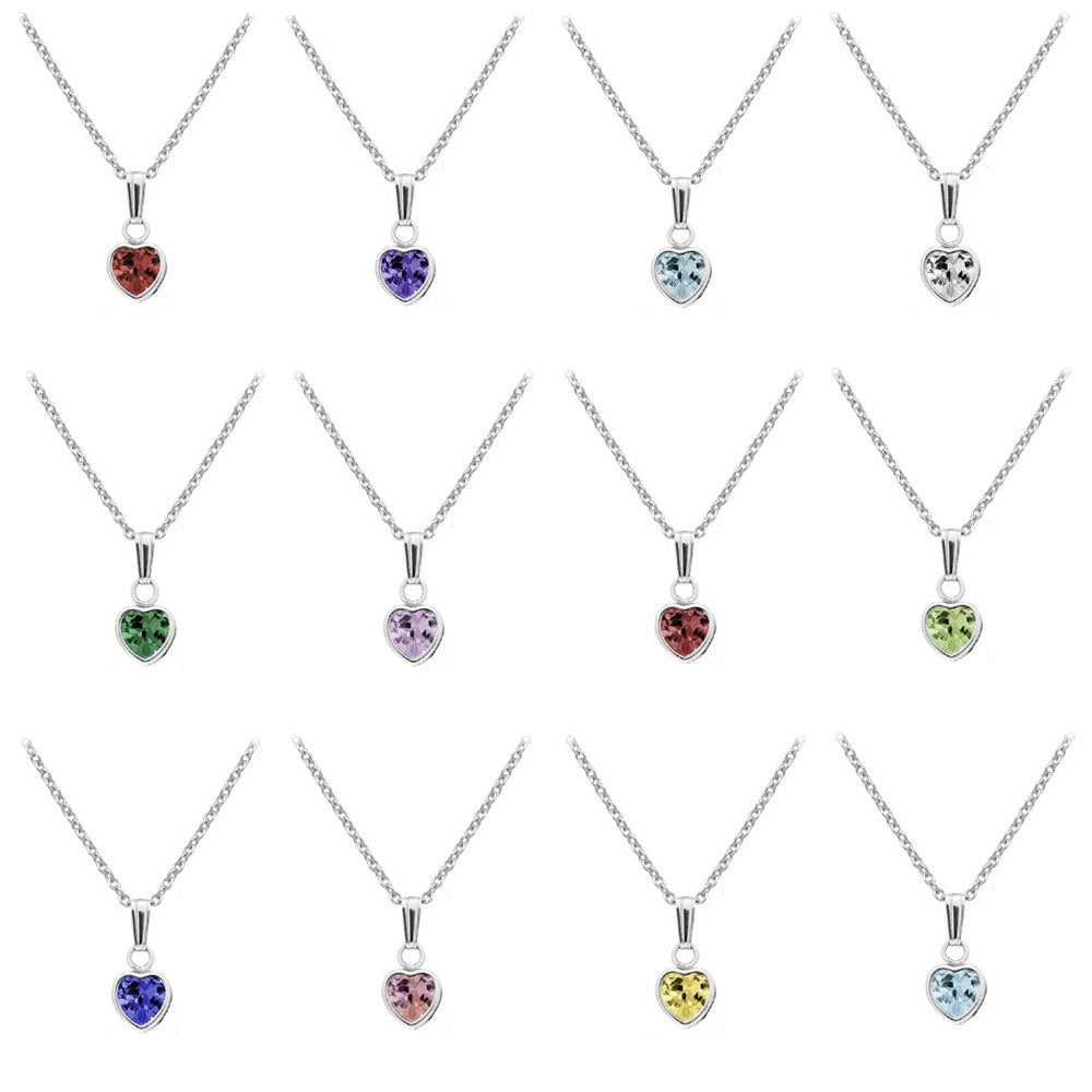 13 In Little Girl's Sterling Silver Simulated Birthstone Heart Pendant Necklace 2