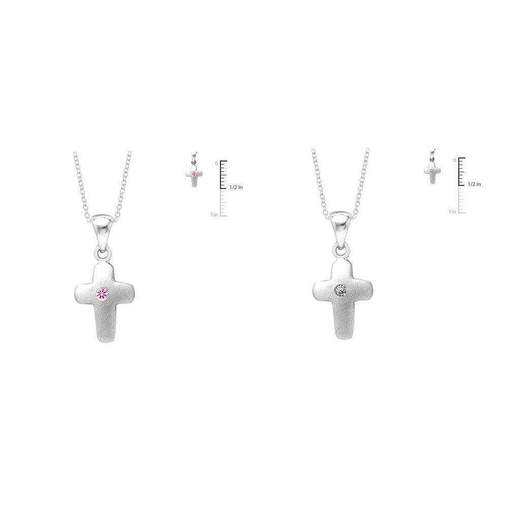 Girl's Sterling Silver Diamond/Pink Sapphire Accent Cross Necklace (14-16 In) 2