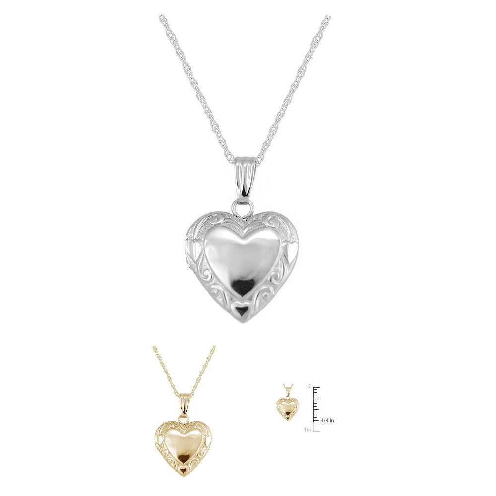 Children's 14K Yellow Or White Gold Floral Heart Locket with Rope Chain (15 in) 2