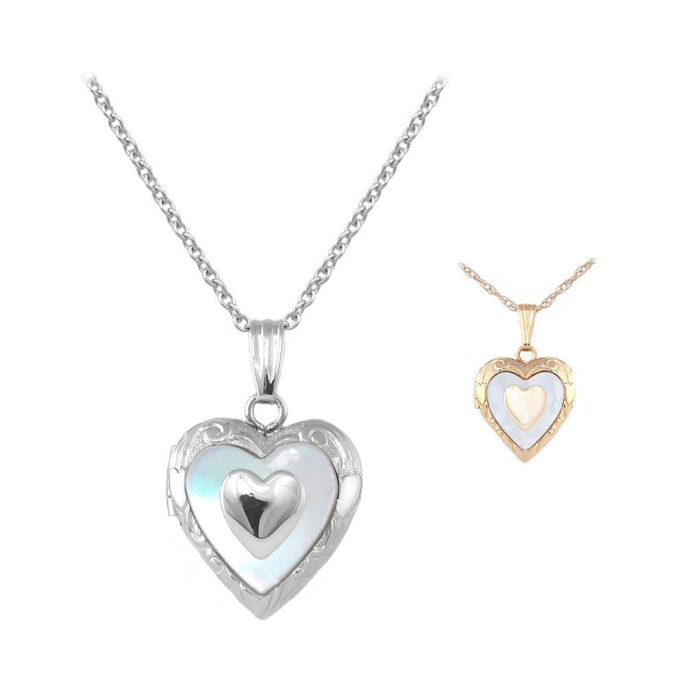 Children Gold Or Silver Mother of Pearl Heart Locket Necklace For Girls (15 in) 2