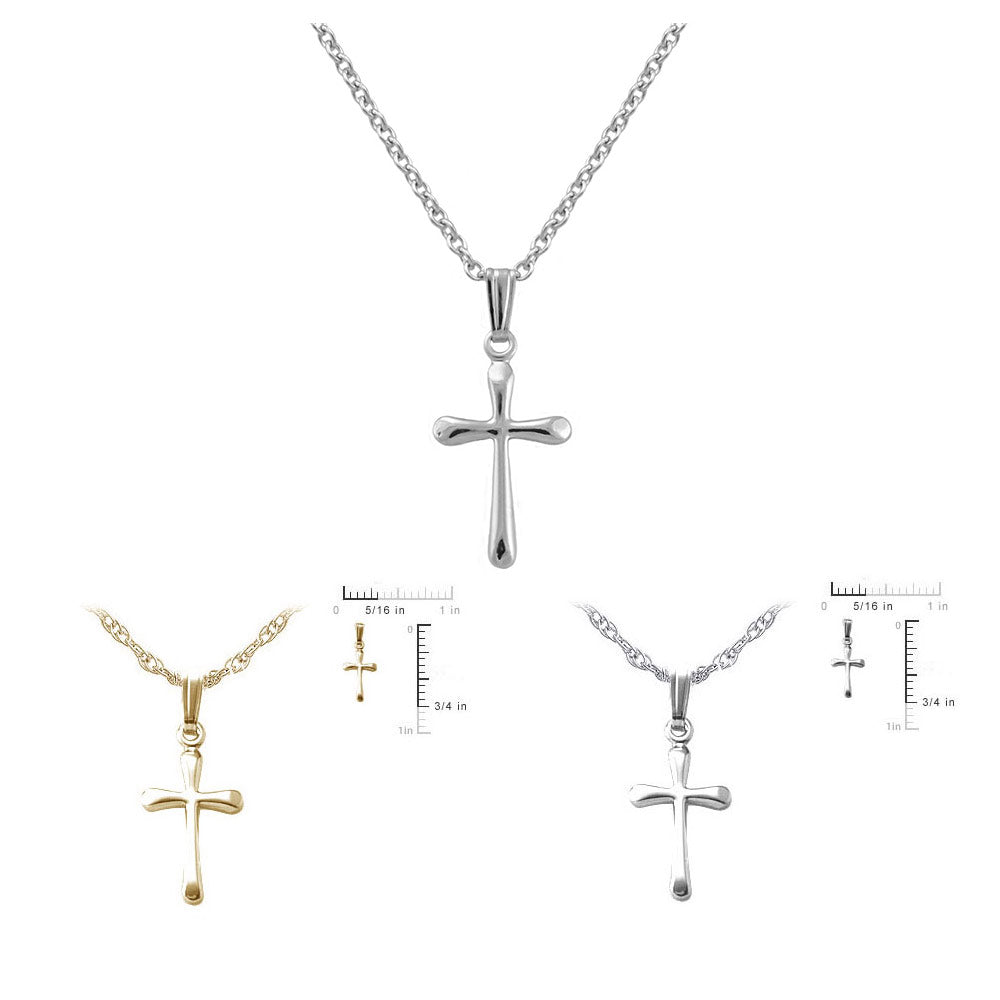 Children 14K Yellow Gold Cross Pendant Necklace For Girls (13 and15 in)