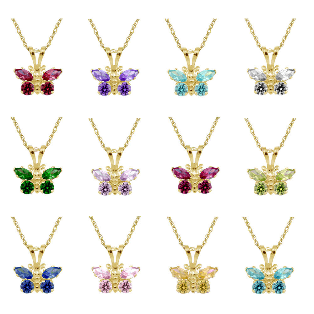 Girl's 14K Yellow Gold CZ Birthstone Butterfly Necklace (15 in) 2