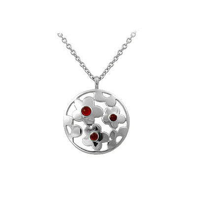 Girls Jewelry - 20 In Silver Red Resin Flower Disc Pendant Necklace 1