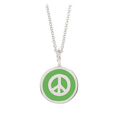 Children Sterling Silver Green Peace Sign Pendant Necklace (14 in) 1