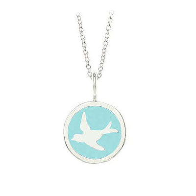 Children Sterling Silver Blue Bird Sign Pendant Necklace (14 in) 1