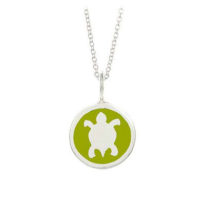Children Sterling Silver Green Turtle Pendant Necklace (14 in) 1