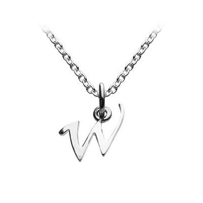 Children's Jewelry - Silver Cursive Initial W Pendant Necklace (14,16,18 in) 1