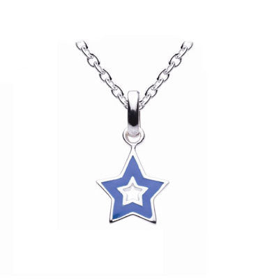 Kids Sterling Silver Blue Enameled Star Pendant Necklace (14,16,18 in) 1