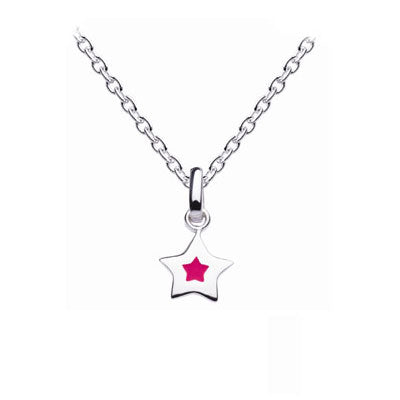 Kids Jewelry - Silver Pink Enamel Star Pendant Necklace (14,16,18 in) 1