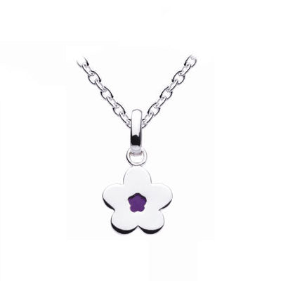 Silver Purple Enameled Flower Pendant Girls Necklace (14,16,18 in) 1