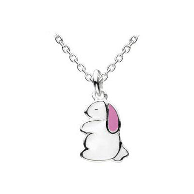 12-14 Inches Sterling Silver Kids Enameled Rabbit Pendant Necklace 1