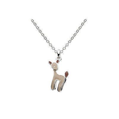 12-14 Inches Sterling Silver Enameled Deer Pendant Necklace For Kids 1