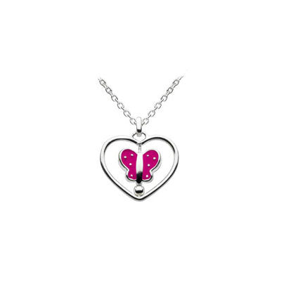 12-14 Inches Silver Spinning Enameled Butterfly Heart Girls Necklace 1