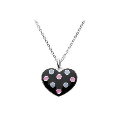 Silver Black Polka Dot Heart Pendant Kids Necklace (14 or 16 Inches) 1