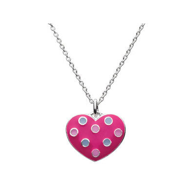 Silver Fuchsia Polka Dot Heart Pendant Girls Necklace (14 or 16 in) 1