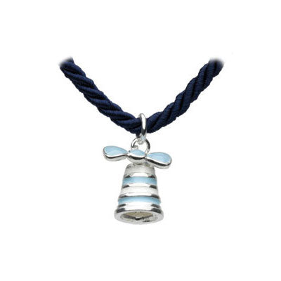 Silver Blue Bow Bell Navy Cord Children Necklace For Girls (12 or 14 in) 1