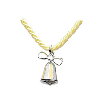 Kids Jewelry - Silver Yellow Bow Bell Yellow Cord Necklace (12 or 14 in) 1